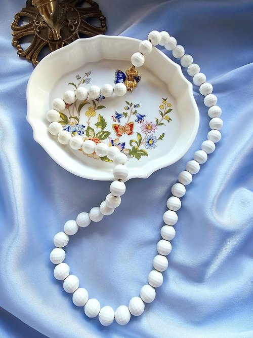 Hale黑爾典藏西洋古董 MONET莫內人造白水晶塑珠摩登項鍊/長鍊/美國西洋古董飾品