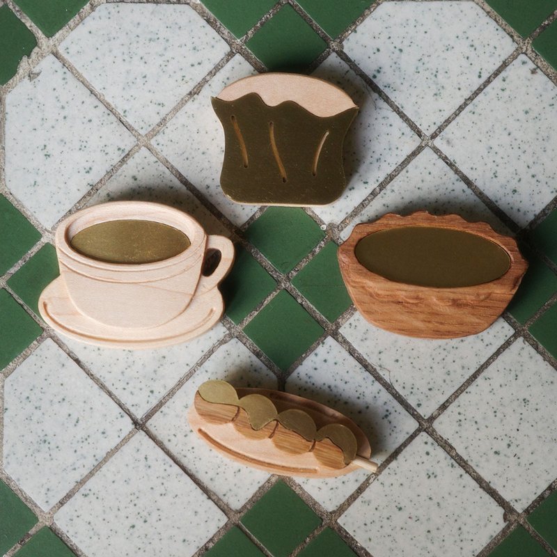 【香港手信系列】香港味道美食磁石貼 奶茶/蛋撻/燒賣/魚蛋 - 磁鐵 - 木頭 咖啡色