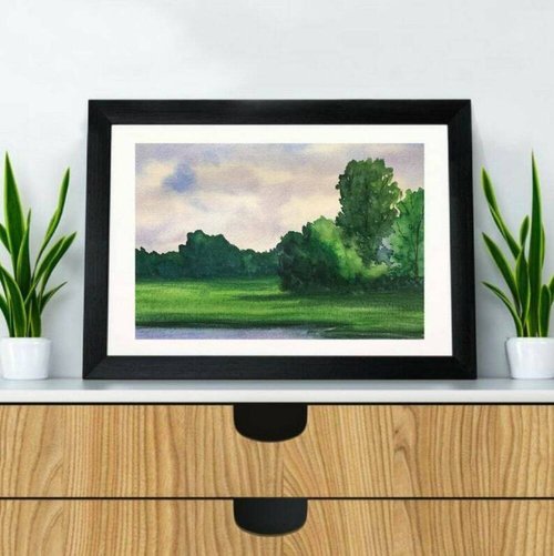 Original Watercolor Landscape Trees Art Sunny Forest Painting Lake  Landscape - Shop OsipovArtStudio Wall Décor - Pinkoi