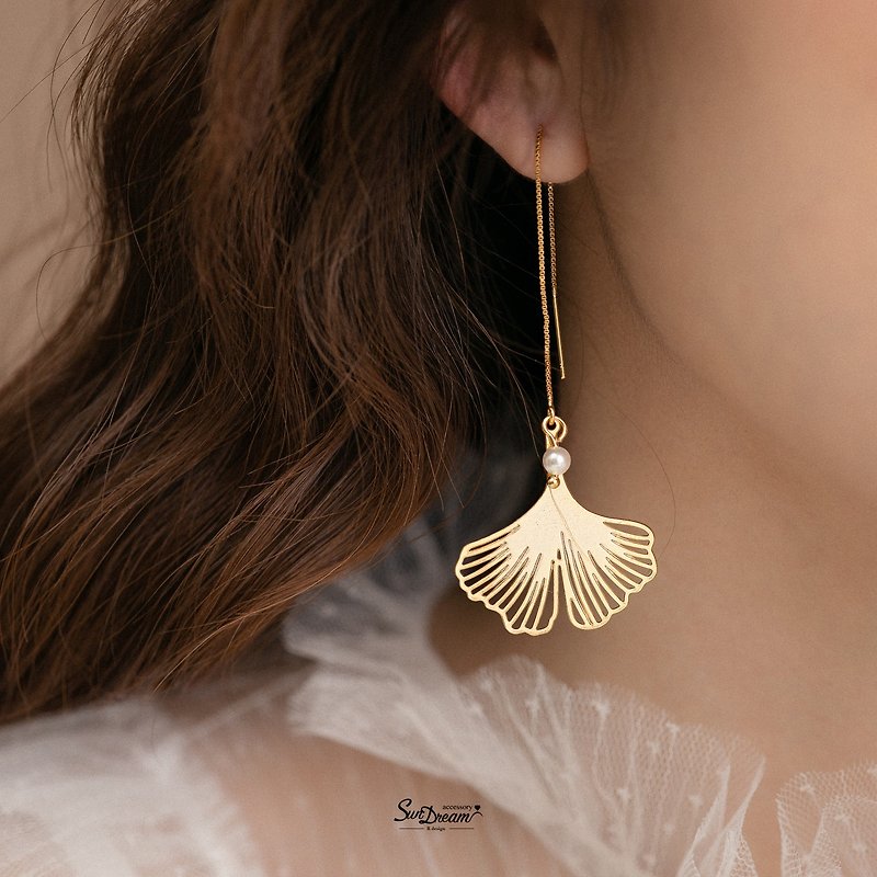 ginkgo leaf earrings - ต่างหู - ทองแดงทองเหลือง สีทอง