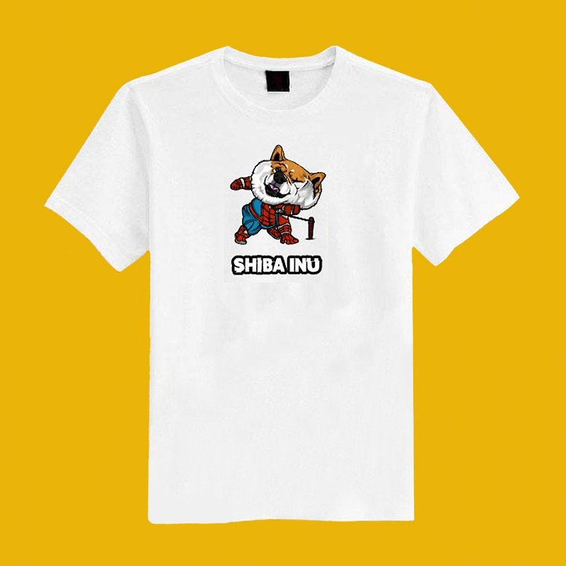 Spiderman Shiba Inu dog illustration original white short T clothes T-shirt couples clothing children's clothing mother and child clothing - Women's T-Shirts - Cotton & Hemp White