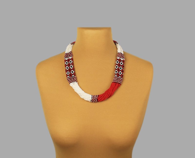 Layered necklace handmade jewelry for woman - สร้อยคอ - แก้ว สีแดง