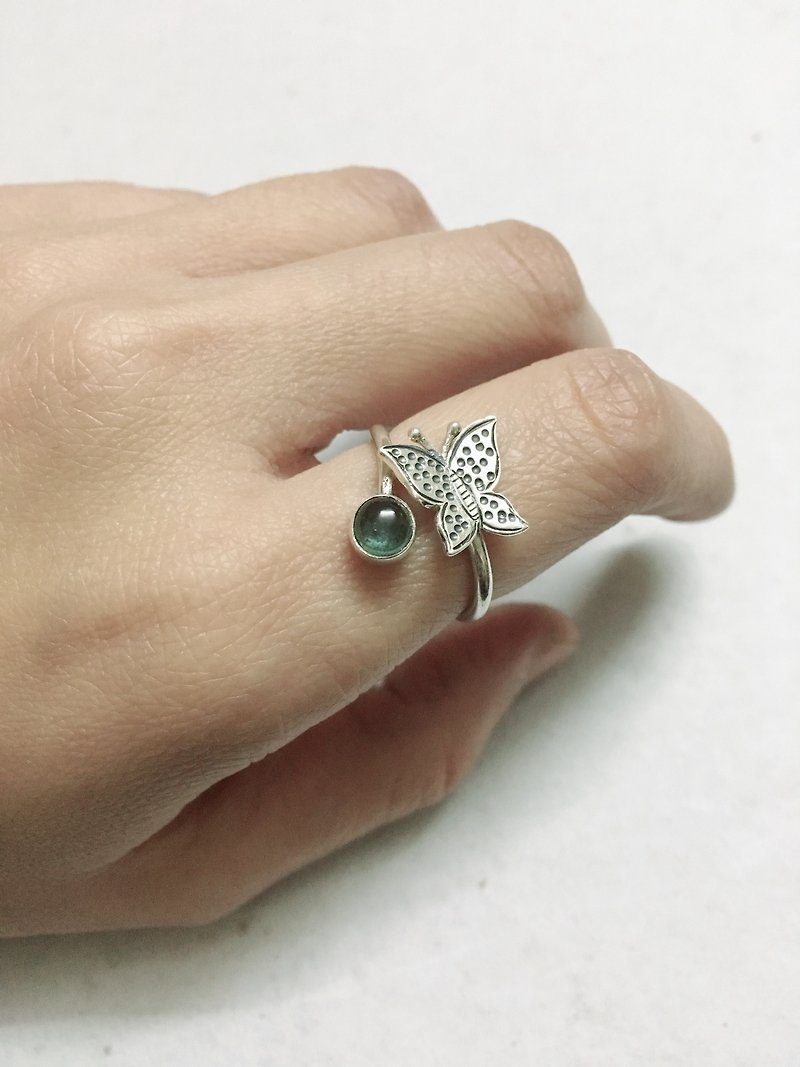 碧璽 蝶 蛋面 戒指 繞指款 尼泊爾 手工製 925純銀 - 戒指 - 半寶石 