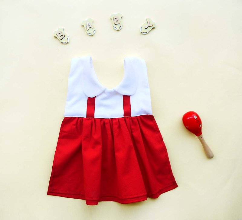 DOMOMO uniform dress bib bib - ผ้ากันเปื้อน - ผ้าฝ้าย/ผ้าลินิน สีแดง