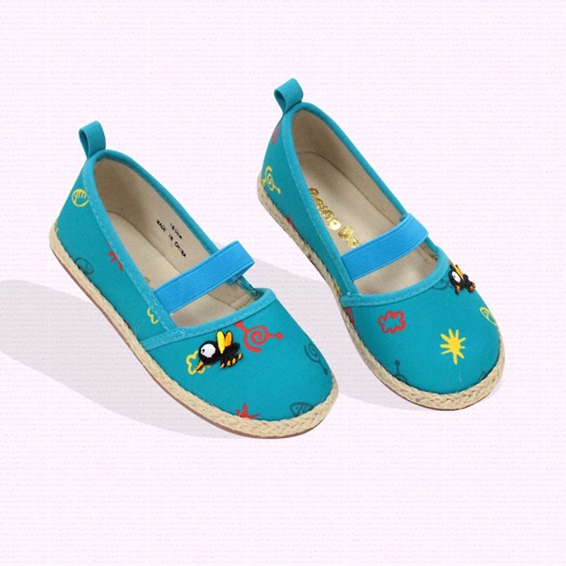 Ramie Cotton fabric Mary Janes shoes –  Blue - The sound of the mosquito. - Kids' Shoes - Cotton & Hemp Green