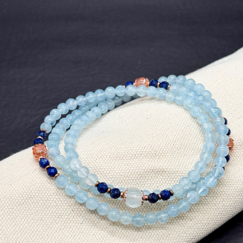 Zen | 108 Rosary Beads Aquamarine Sunstone Stone Lazuli White Crystal (Six-Word Mantra) - Bracelets - Crystal 