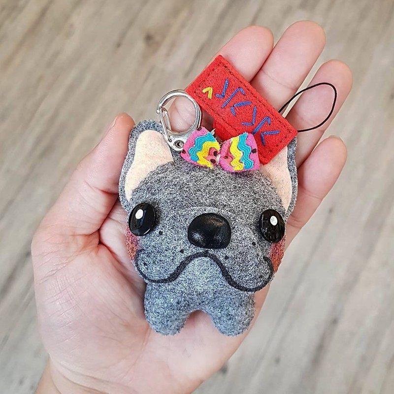 Skillful cat × city cat law fighting gray pure hand sewing custom name doll pendant hanging key ring - Keychains - Polyester Gray