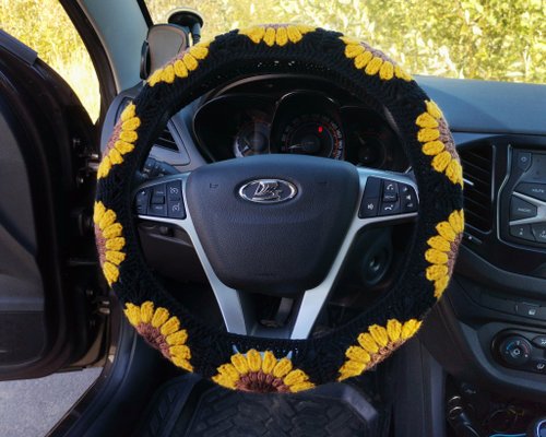 Sunflower Crochet Steering Wheel Cover -  Denmark