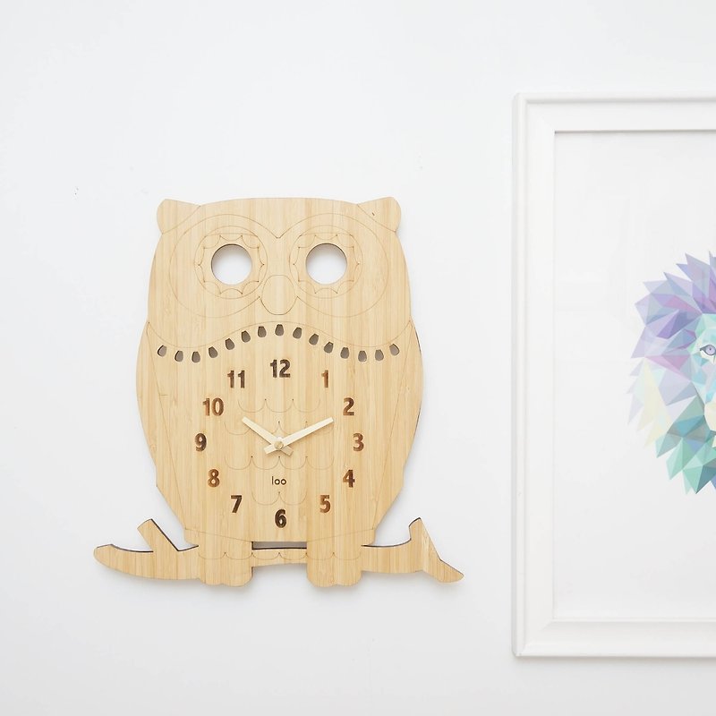 LOO Wall Clock. Owl - Clocks - Bamboo Brown