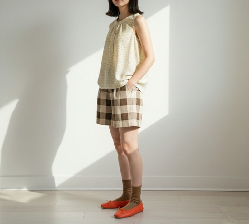ギンガムチェック柄 コーデュロイ ハーフパンツ - ショートパンツ レディース - その他の素材 