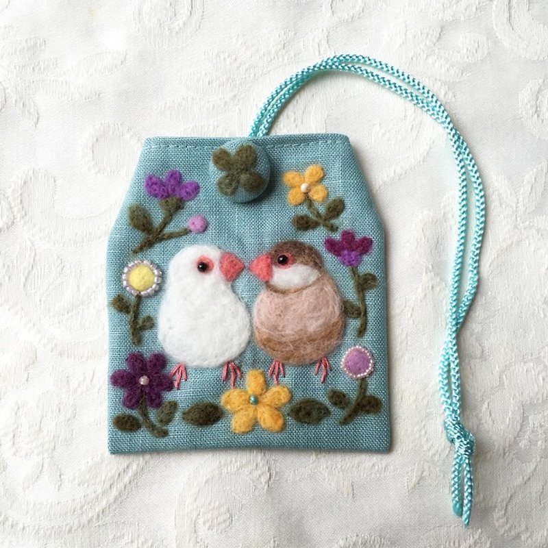 amulet bag of Java sparrow - Other - Cotton & Hemp Blue
