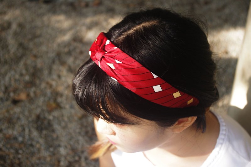 Handmade - antique cloth flower tie retro style headband - Mi Luo Yanhong - bow section - Headbands - Polyester Red