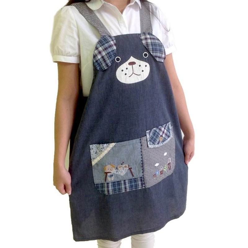 【BEAR BOY】和風圍裙-午茶小狗-藍 - 圍裙 - 其他材質 