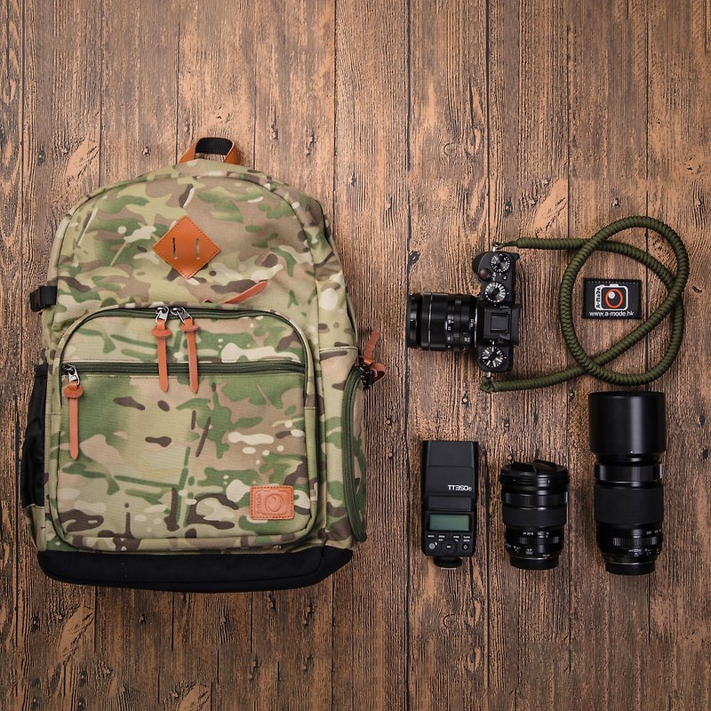 簡約 迷彩 男女生 相機包 背包 攝影 禮物  黑   Camera Bag - 相機袋 - 防水材質 綠色