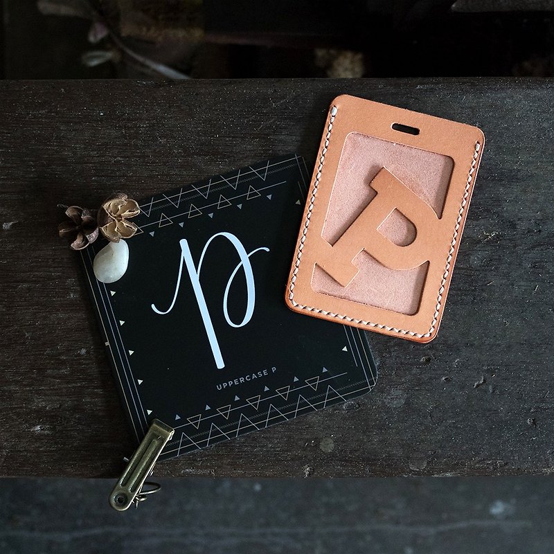 Alphabet Card Holder。Lanyard Version O-T - Leather Goods - Genuine Leather Orange