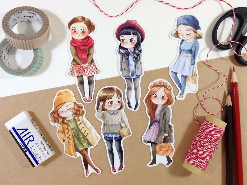 Winter Girls Sticker Pack - 6 Illustrated Watercolor Stickers, Planner Stickers - Stickers - Paper Multicolor