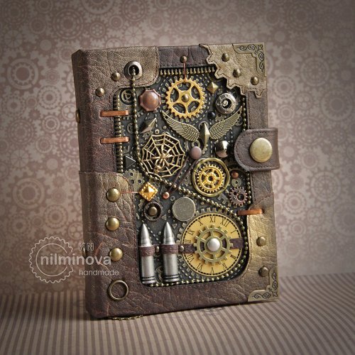 nilminova Steampunk journal for him Men notebook A6 'Ammunition' Steampunk Military gift