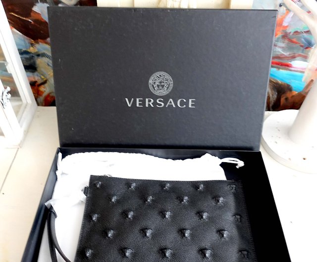 Brand new VERSACE black leather embossed LOGO clutch bag envelope