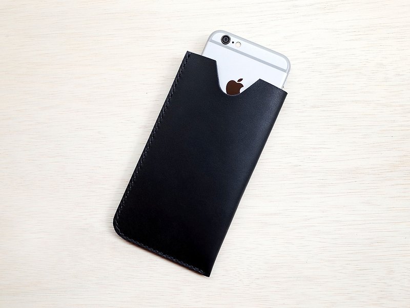 手縫植鞣革 _ iPhone 6手機套 / 4.7吋保護套 (14色/免費刻字) - 手機殼/手機套 - 真皮 黑色