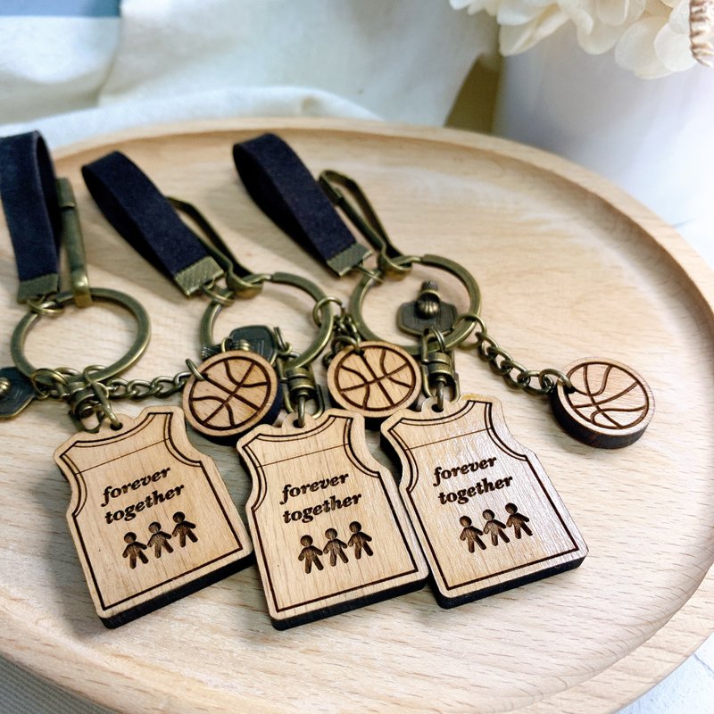 Jersey key ring basketball key ring team gift solid wood carving pendant volleyball baseball badminton basketball - Keychains - Wood Brown