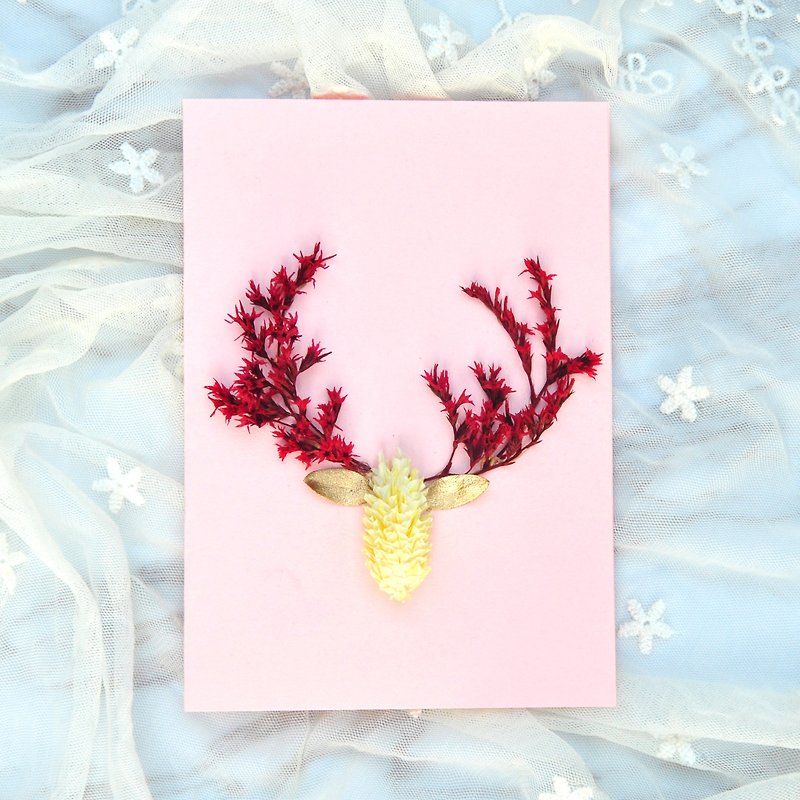 Dry Flower Christmas Card - Guess Who I Am Elk or Reindeer Christmas Gift - การ์ด/โปสการ์ด - พืช/ดอกไม้ สีแดง