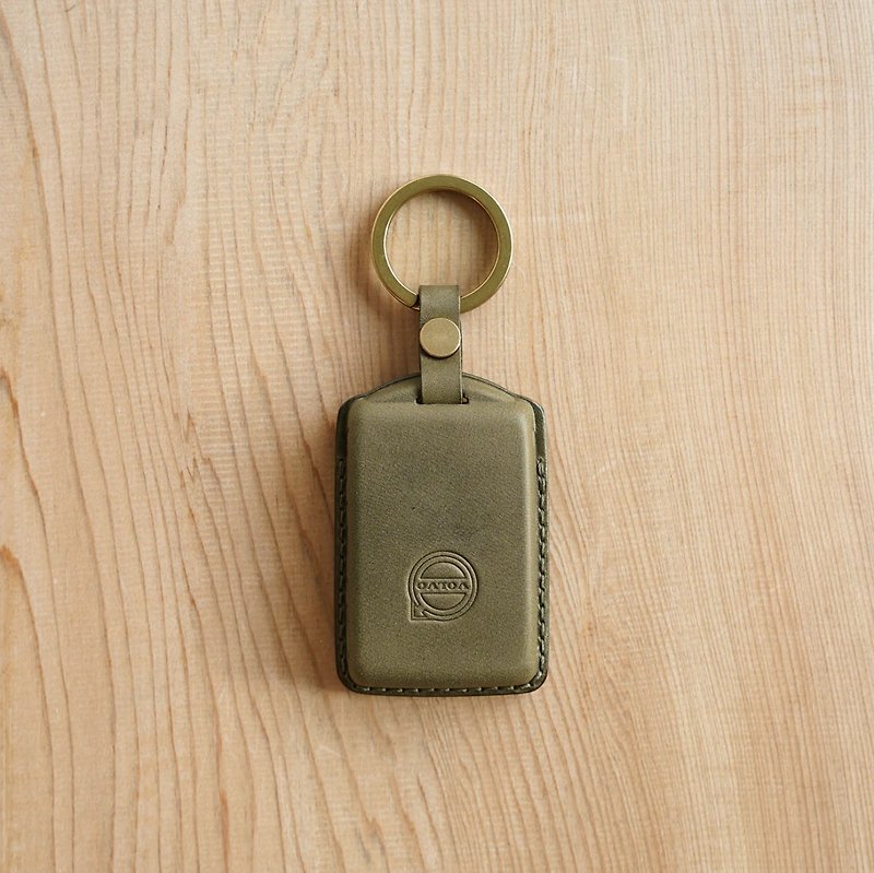 艸一田人-customized handmade leather VOLVO key case - Keychains - Genuine Leather Gray