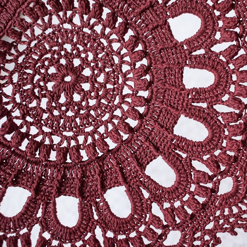 桌巾 | 桌巾 桌旗 | 居家佈置 | Burgundy lace crochet coaster Table place mat | Doily  茶道配件| - Items for Display - Cotton & Hemp Multicolor