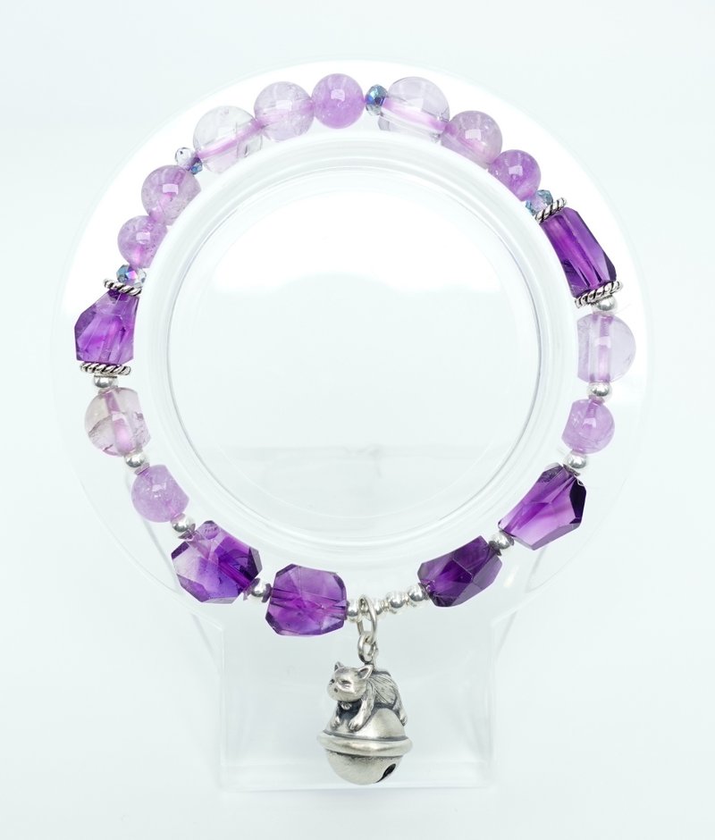 Poly Gold Jewelry-Natural Amethyst Lucky Cat Silver Bracelet - สร้อยข้อมือ - เครื่องเพชรพลอย 