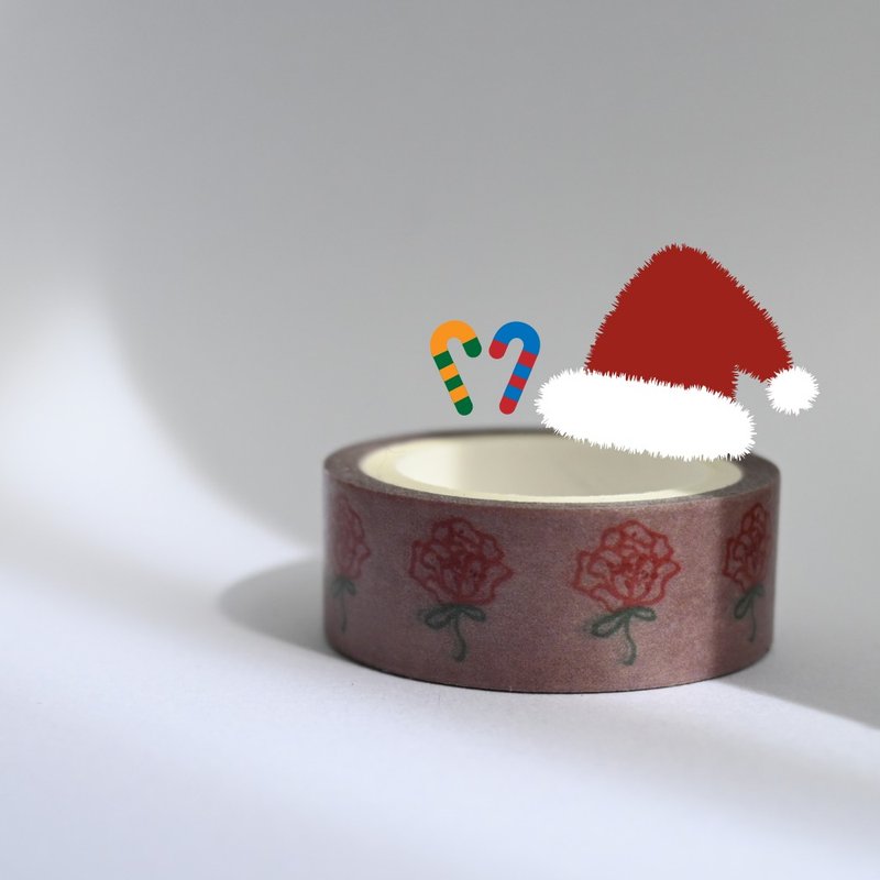Small Roses Washi Tape Hand-drawn Floral Botanical Planner Christmas Gift Exchange Washi Tape - มาสกิ้งเทป - กระดาษ 