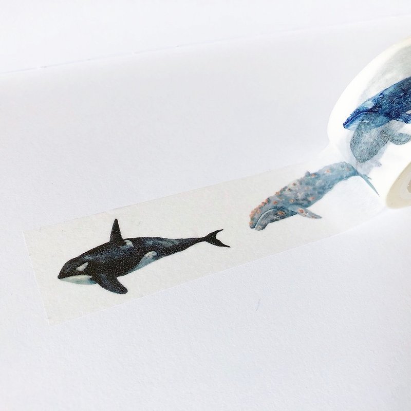 Whales Masking Tape  Washi Tape - มาสกิ้งเทป - กระดาษ สีน้ำเงิน