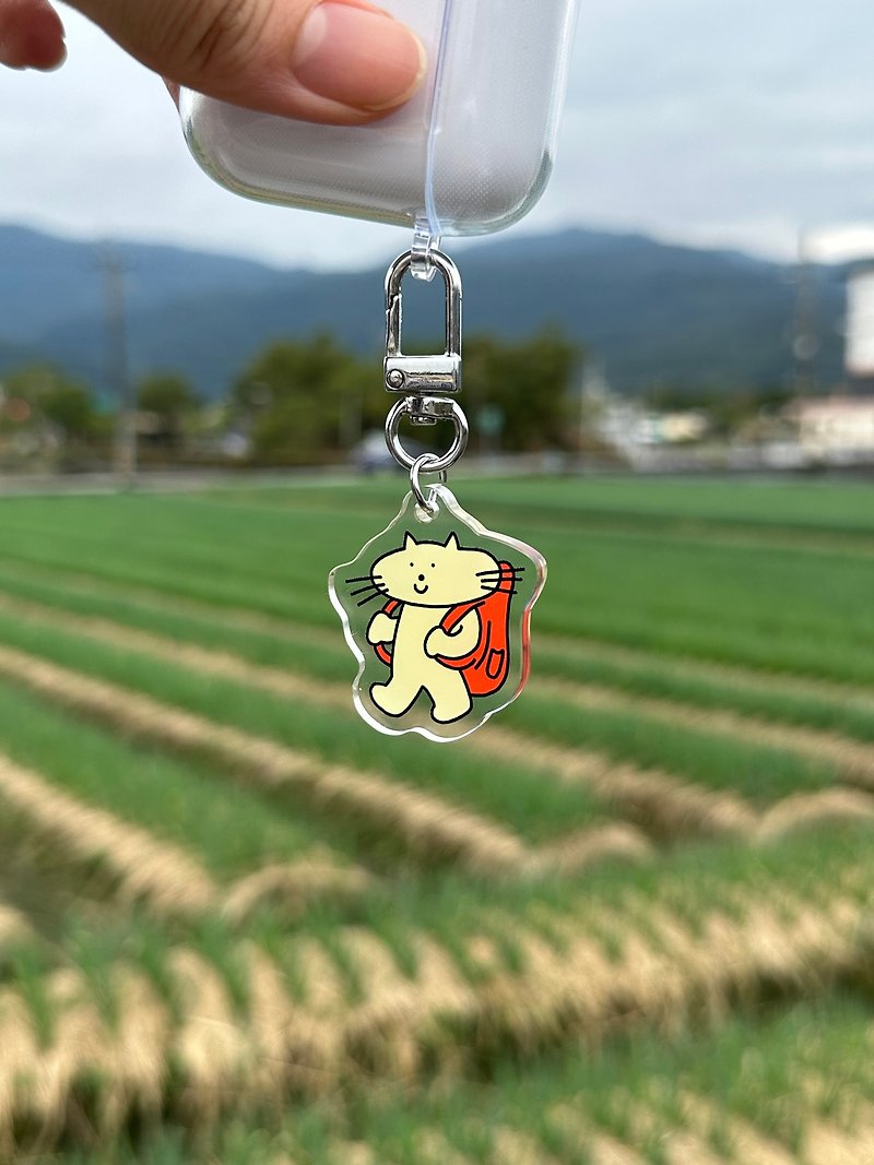 【WOOOGUO】Travel cat keychain Acrylic keychain charm pendant cat - Keychains - Plastic Multicolor