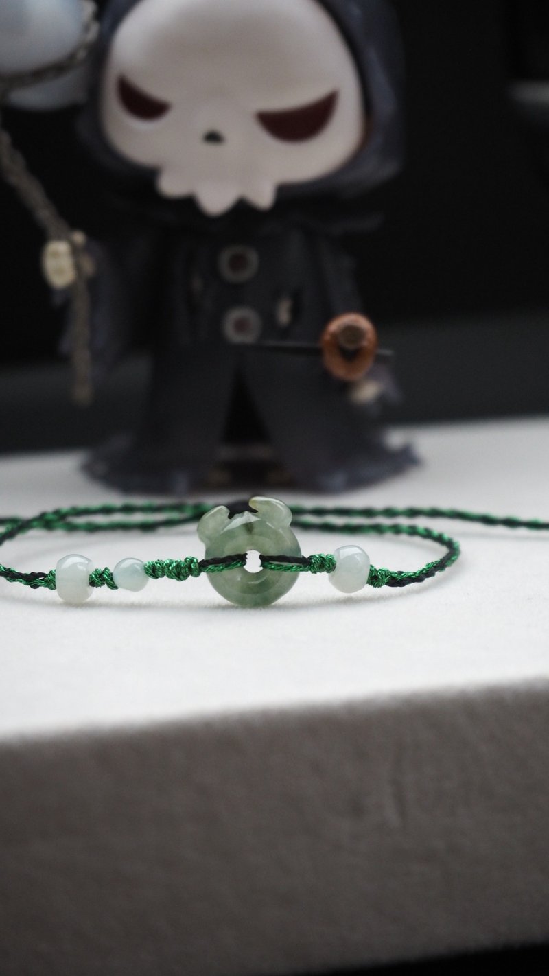 Bao Qi - Mischievous - Lake Green Base with Floating Flowers Little Devil - Natural Grade A Jadeite - Bracelets - Jade Green