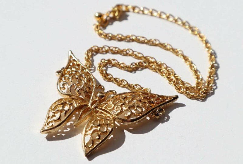 60s vintage gold butterfly necklace - 項鍊 - 其他金屬 金色