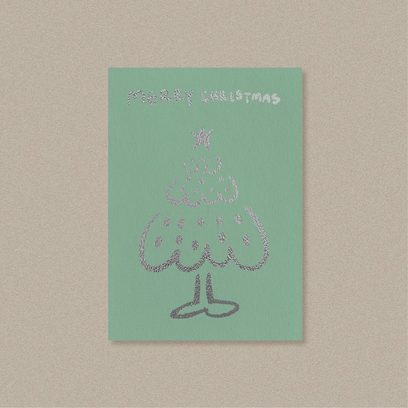 Silver snow Christmas card hand drawn Christmas tree postcard with envelope - การ์ด/โปสการ์ด - กระดาษ ขาว