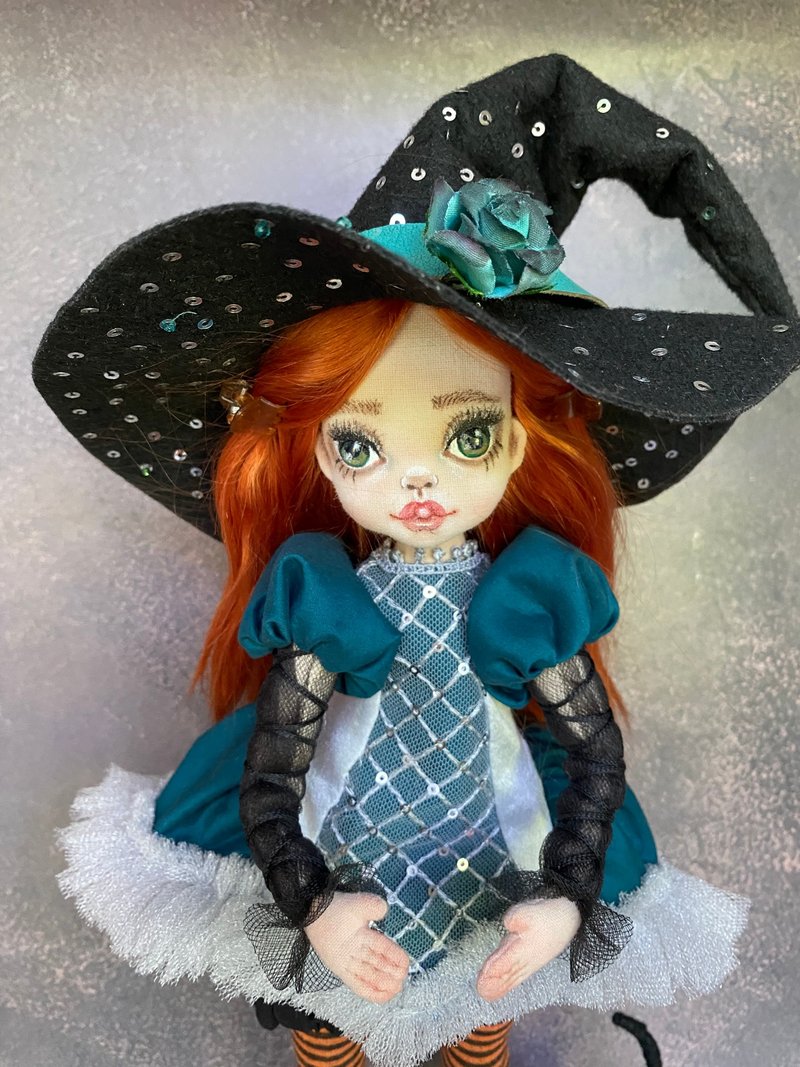 Handmade Witch Dolls - Halloween Gift Ideas - ตุ๊กตา - ผ้าฝ้าย/ผ้าลินิน สีส้ม