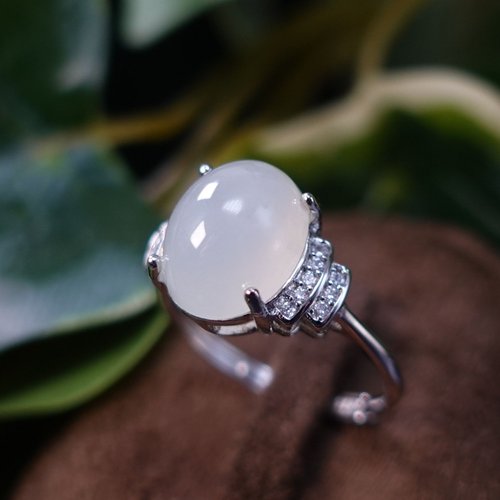 NOW jewelry 潤澤白翡 天然A貨翡翠 質地細膩 水潤光澤 純銀戒 氣質搭配 禮物