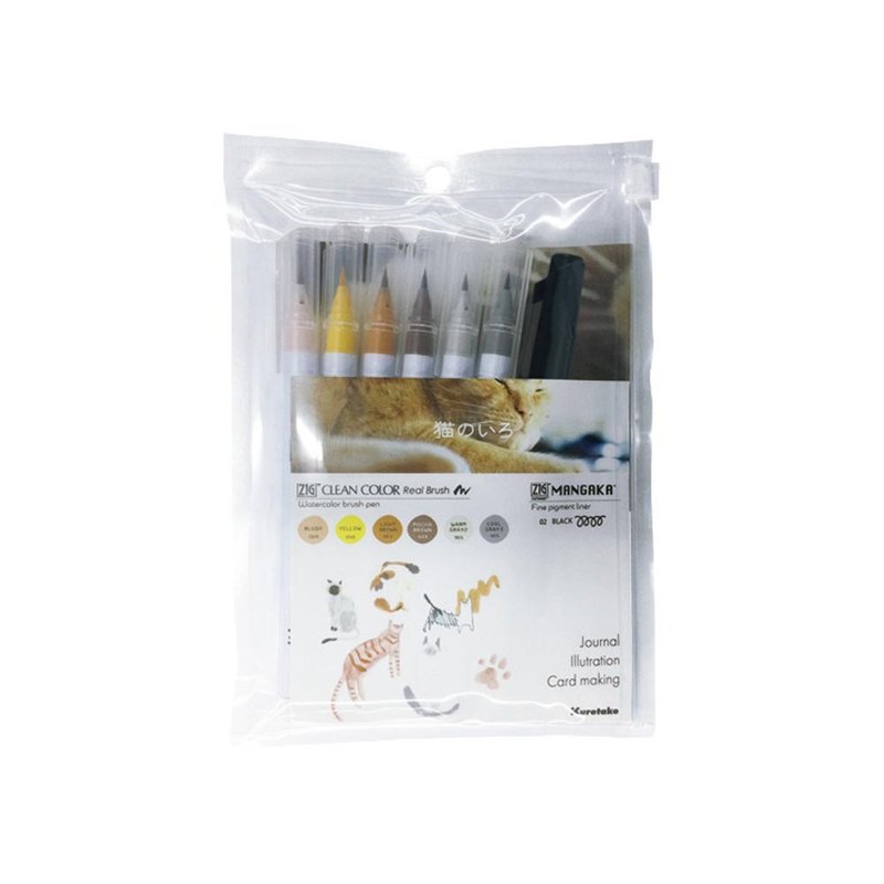 【Kuretake Japan Kuretake】ZIG Paint Brush + Needle Pen Seven-color Set Kitty - อุปกรณ์เขียนอื่นๆ - วัสดุอื่นๆ หลากหลายสี