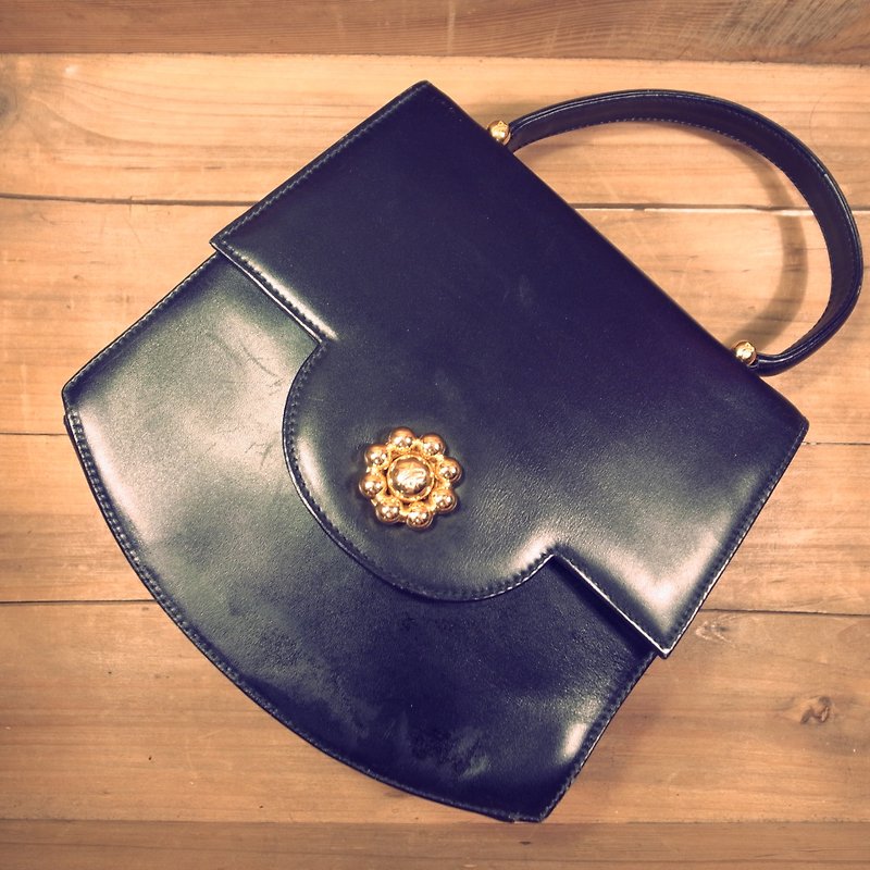 [Bones] Paloma Picasso print black leather handbag genuine antique bag Vintage - กระเป๋าถือ - หนังแท้ สีดำ