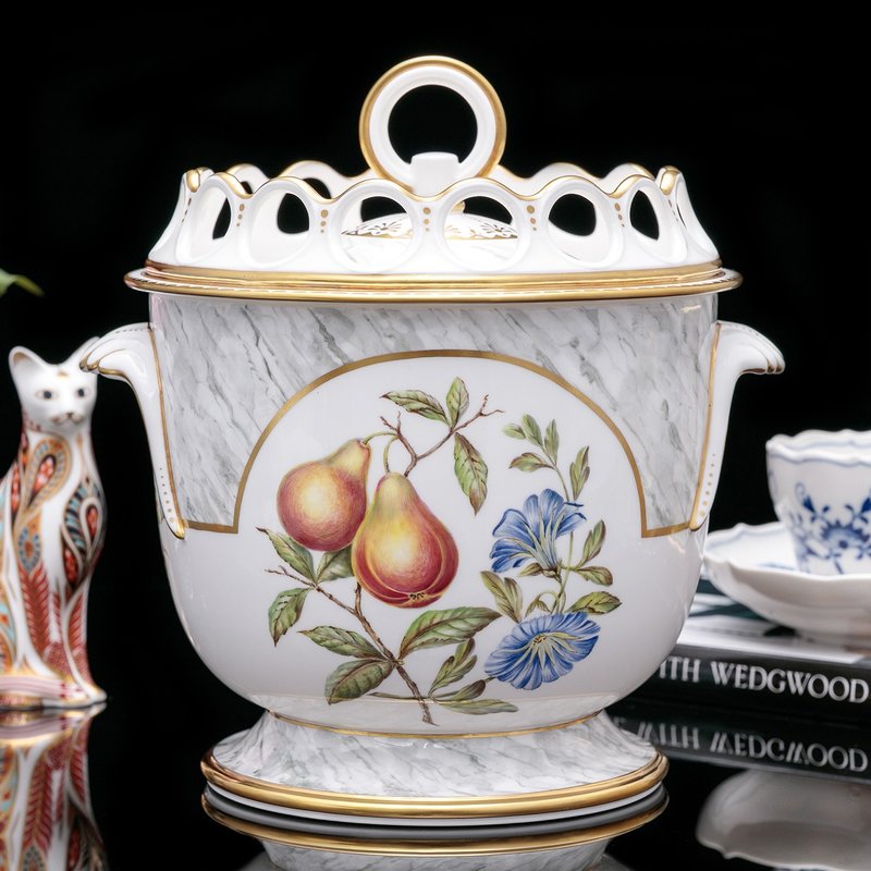 Limited British Made Royal Worcester Hand Painted 1989 Fruit Garden Bone China Bottle Champagne Ice Bucket - กล่องเก็บของ - เครื่องลายคราม 