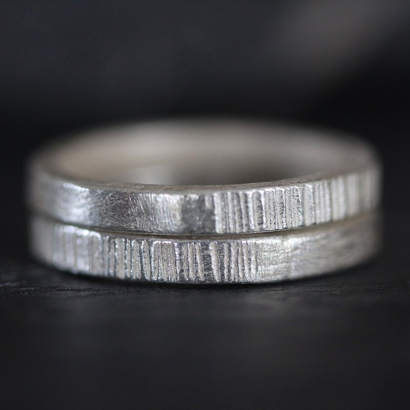 Handmade set of 2 stackable rings with chiseled pattern (R0047) - 戒指 - 銀 銀色