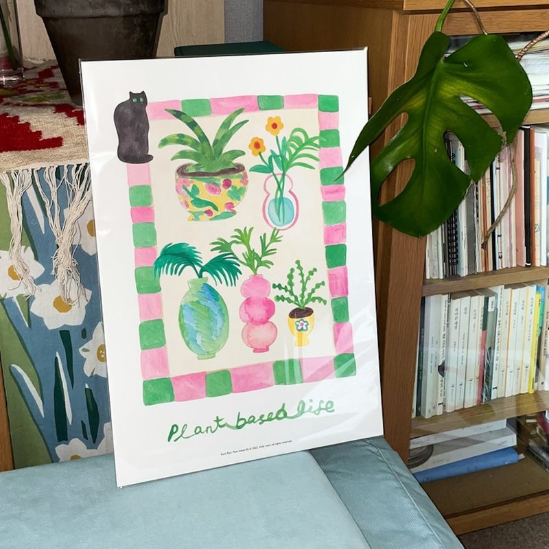 現貨 - 韓國插畫品牌 little room - 與植物一起生活 A3 尺寸海報 - 海報/掛畫/掛布 - 紙 粉紅色