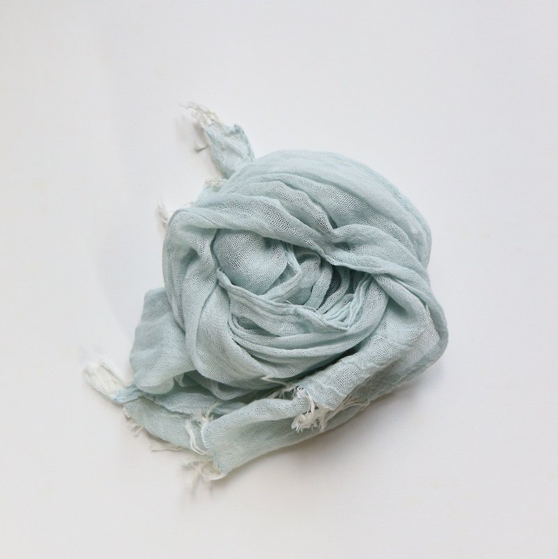 カラフルストール　水色　Sサイズ　肌触りの良いスカーフ 綿100% ナチュラル 冷房対策 - スカーフ - コットン・麻 ブルー