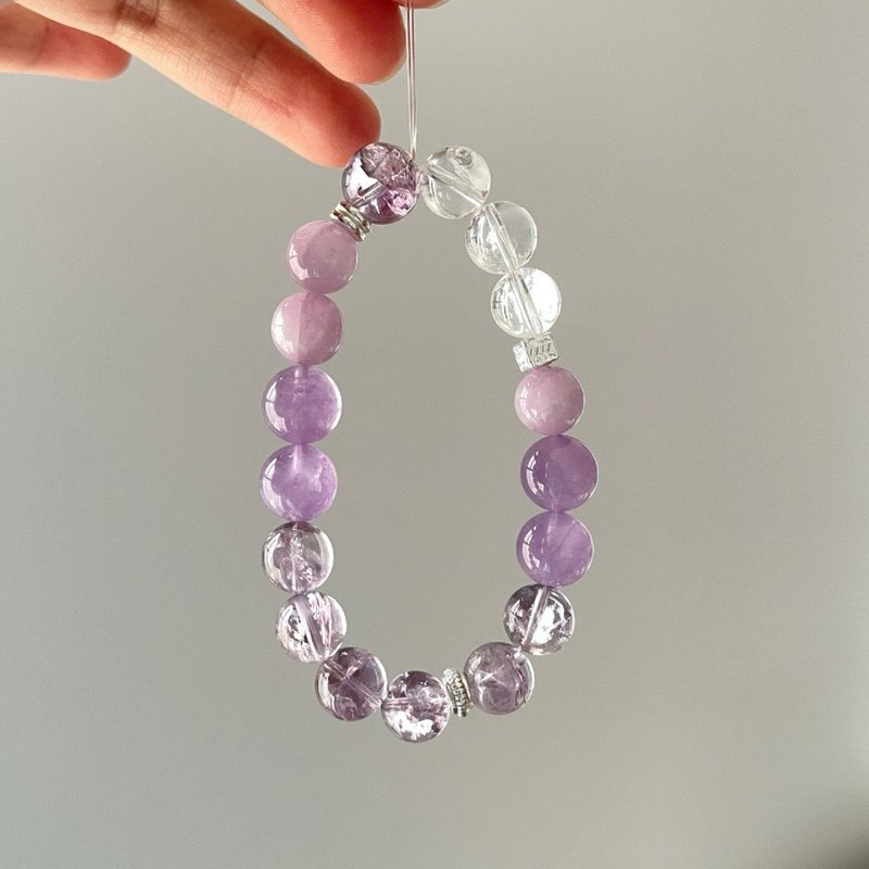 10mm Natural Ascetic Amethyst Kunzite Amethyst White Asse Design Single Circle Bracelet s - สร้อยข้อมือ - เครื่องเพชรพลอย สีส้ม