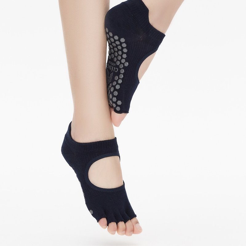 【Clesign】Toe Grip Socks Yoga Open Toe Socks-Navy - Women's Yoga Apparel - Cotton & Hemp Blue