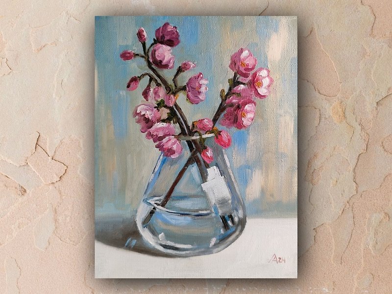 Apple tree flowers Painting Original Oil Art Pink Flowers Artwork 20 by 25 - Posters - Other Materials Pink