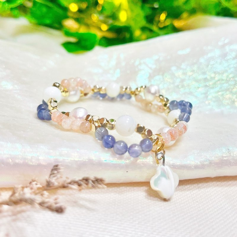 【水都威尼斯 | 靈魂專屬寶物|水晶手環設計款】珍珠|硨磲|太陽石 - 手鍊/手環 - 水晶 藍色