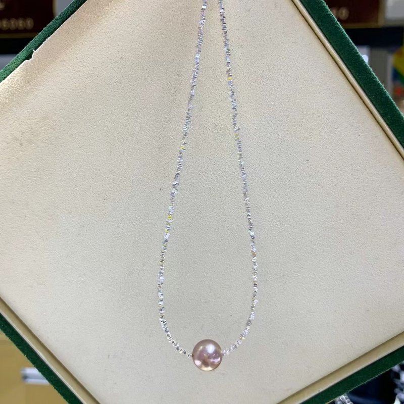 碎銀子 天然淡水珍珠 紫色珍珠 通體純銀 項鏈 - 項鍊 - 珍珠 紫色