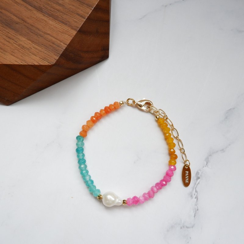 Mix color tone Stone and baroque Bracelet - 手鍊/手環 - 珍珠 多色