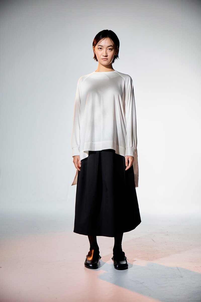 Asymmetrical Sleeve Top - Women's Tops - Wool White