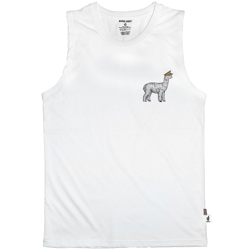 British Fashion Brand -Baker Street- Alpaca Parade Printed Tank Top - Men's Tank Tops & Vests - Cotton & Hemp White